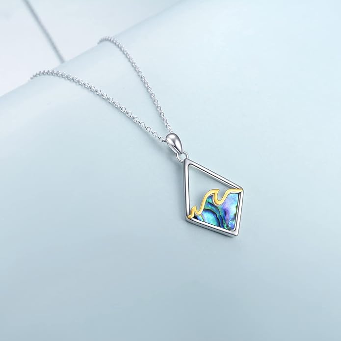 YAFEINI Sterling Silver Ocean Wave Necklace Abalone Shell Wave Pendant Ocean Jewelry Beach Gifts for Women (Abalone shell)