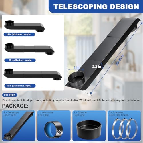 4" Periscope Dryer Vent, Upgraded 29-45" Slim Offset Adjustable Duct, Stainless - Image 2