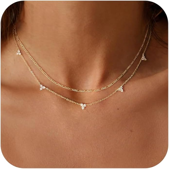 Layered Necklaces for Women,Dainty 14k Gold Plated CZ Layered Choker Necklace for Women Trendy Non Tarnish Hypoallergenic Beaded Paperclip Chain Necklace Stack Women's Minimalist Gold Jewelry Gifts