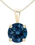 Angara Natural Blue Topaz Solitaire Pendant for Women | Classic Prong-Set Round Blue Topaz Pendant in 14K Solid Gold/Silver/Platinum With 18" Chain | December Birthday, Gemstone Jewelry Gift