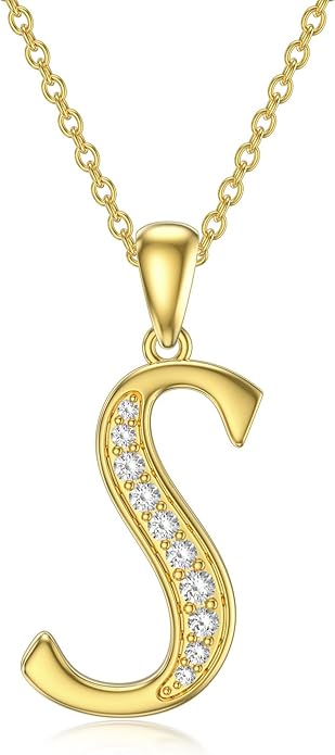 14k Gold Initial Necklace for Women, Solid Gold Moissanite Letter Pendant Necklaces Jewelry for Her Birthday Valentines Day Gifts for Mom Wife Christmas Gifts for Girlfriend Sister