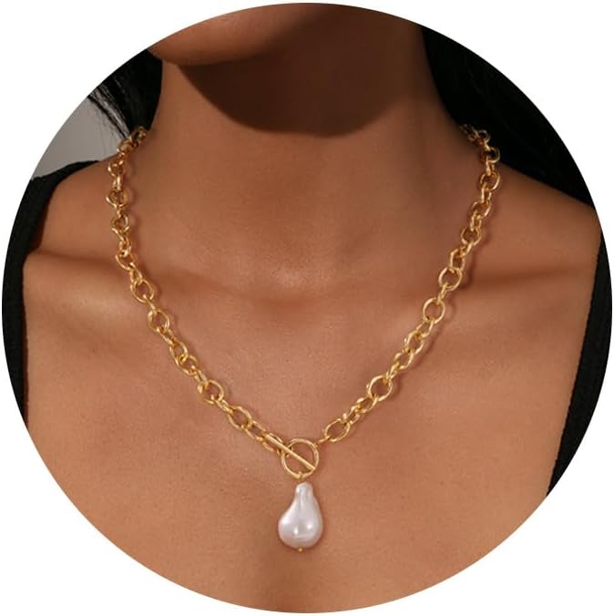 Chunky Gold Heart Necklace for Women，14K Gold Plated Puffy Heart Pendant Bold Chain Necklace with Toggle Clasp，Waterproof Non Tarnish Hypoallergenic Chunky Statement Jewelry Gift for Women