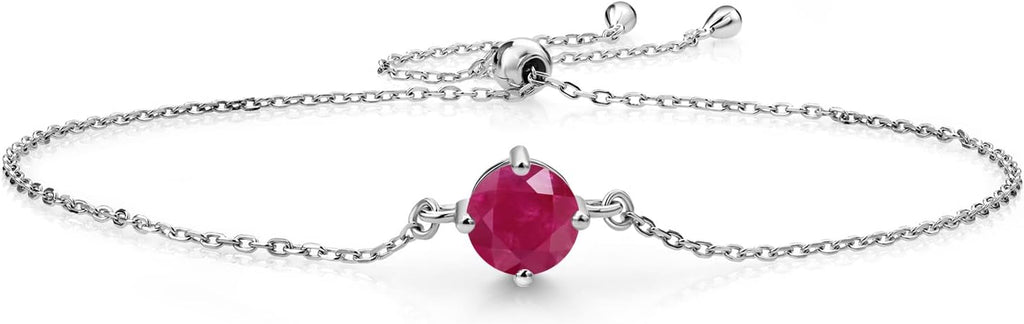 Gem Stone King Gemstone Birthstone Solitaire Bracelet For Women | 925 Sterling Silver | Round 6MM | Gift for Her Women Wife Mom Lady Daughter | Adjustable Bolo Bracelet | Easy-On Easy-Off