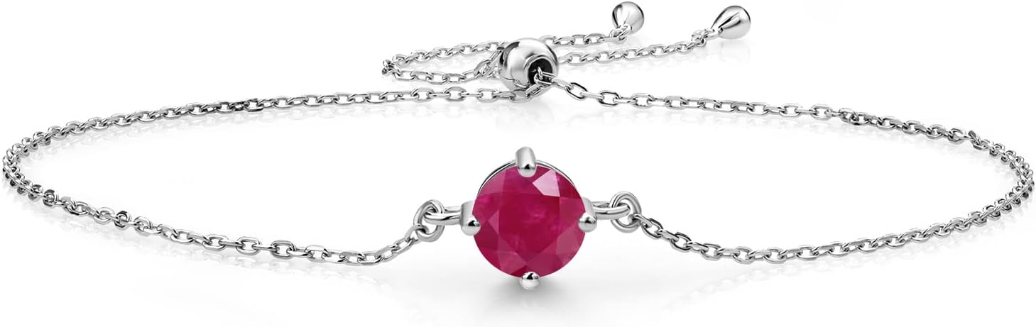 Gem Stone King Gemstone Birthstone Solitaire Bracelet For Women | 925 Sterling Silver | Round 6MM | Gift for Her Women Wife Mom Lady Daughter | Adjustable Bolo Bracelet | Easy-On Easy-Off