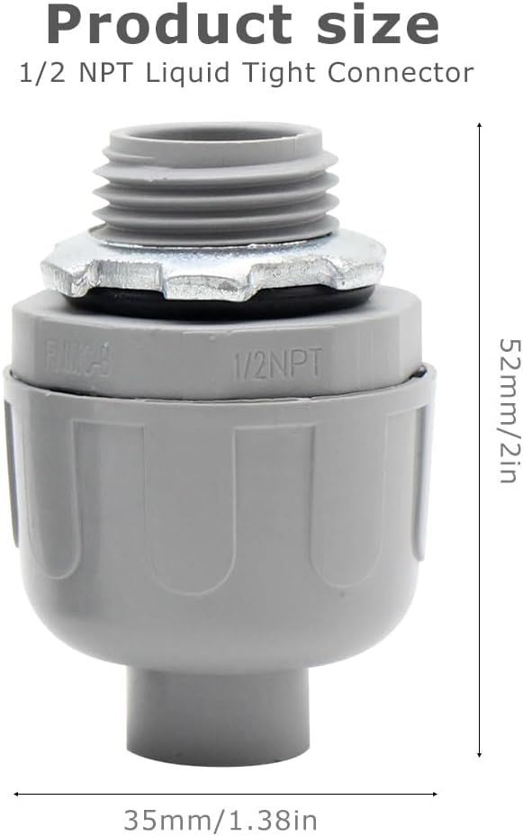 MAKERELE 5-Pack 1/2 Inch 180° PVC Liquid Tight Connectors | Flexible Conduit - Image 2