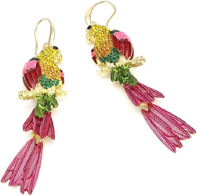 Parrot Earrings for Women, Cute Bird Parrot Tassel Earrings for Womens, Rainbow Parrot Branch Dangle Earrings Hypoallergenic