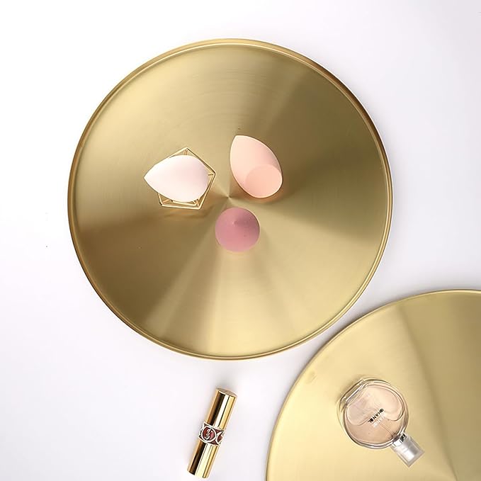 FREELOVE 12 Inch Brushed Gold Round Tray, Stainless Steel Brass Decorative Tray - Image 7