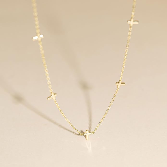 VRIUA Necklaces for Women - 14K Gold/Silver Plated Dainty Chain Necklace with Five Charms: Diamond, Bow, Snowflake, Cross, Flower, Clover, Butterfly, Heart, Star of David, and Star Trendy Jewelry