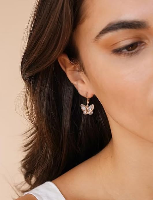 Starchenie Butterfly Earrings for Women 925 Sterling Silver Leverback Earrings Birthstone Butterfly Jewelry Gifts