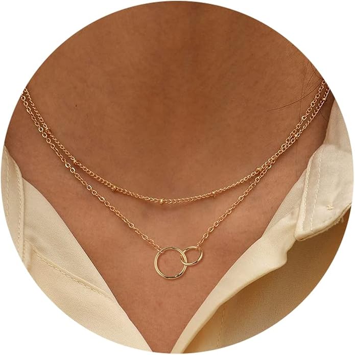 CHESKY 14k Gold Plated/Silver Plated Dainty Necklace for Women, Trendy Satellite Choker Necklace Thin Beaded Layered Choker Necklaces Discs Paperclip Chain Necklaces Womens Simple Jewelry