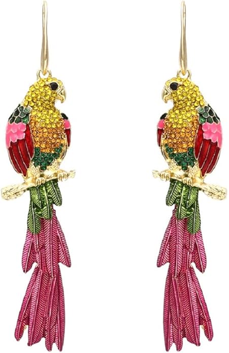 Parrot Earrings for Women, Cute Bird Parrot Tassel Earrings for Womens, Rainbow Parrot Branch Dangle Earrings Hypoallergenic