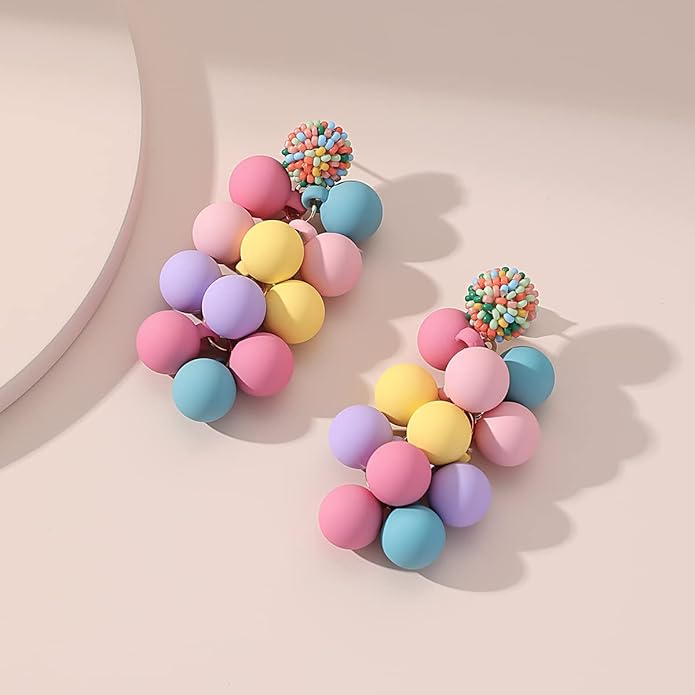 Acrylic ball Beads Dangle Earrings for Women,Colorful Statement Earring Cute Candy Colored Drop Dangle Geometric Jewelry Earrings For Gift Party