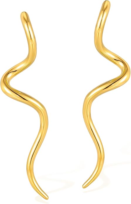 18K gold-plated women's earrings with fashionable wavy spiral shape made of stainless steel material, suitable for daily wear at gatherings