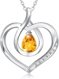 AGVANA Valentines Day Gifts Heart Birthstone Necklace for Women Sterling Silver Genuine or Created Gemstone Forever Love Pendant Necklace Fine Jewelry Anniversary Birthday Gifts for Women Mom Wife