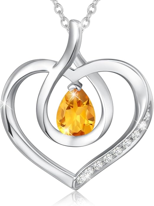 AGVANA Valentines Day Gifts Heart Birthstone Necklace for Women Sterling Silver Genuine or Created Gemstone Forever Love Pendant Necklace Fine Jewelry Anniversary Birthday Gifts for Women Mom Wife