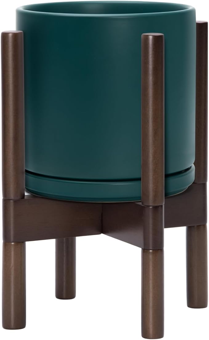 D'vine Dev Ceramic Pot with Walnut Wood Stand, 8 in, 55-B-Y-4 | Mid-Century - Image 7