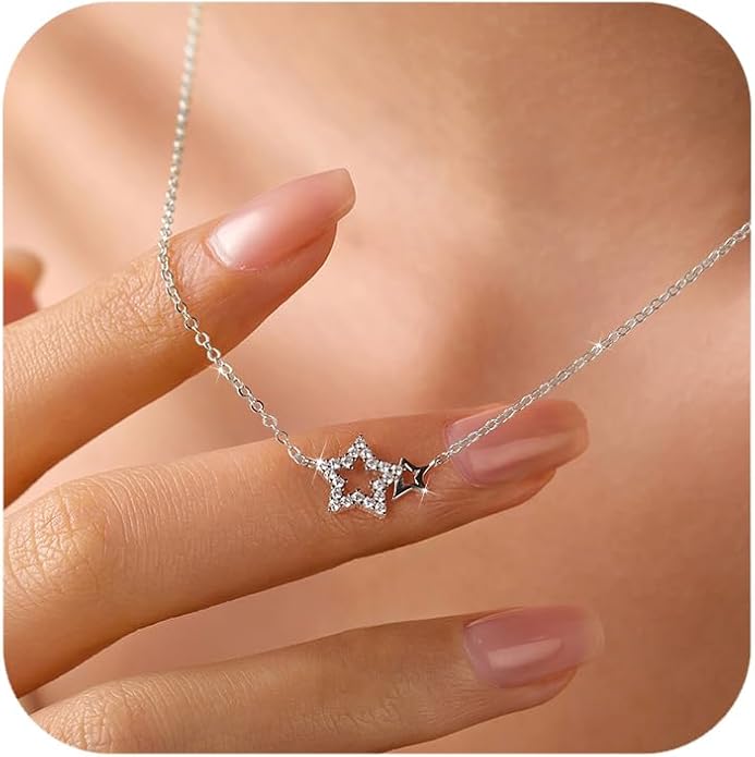 LOVECOM Valentines Gifts S925 Sterling Silver Heart Necklace for Women Dainty 14k Gold Plated CZ Infinity Double Cross Star Pendant Choker Necklaces Trendy Bead Chain Jewelry Gifts for Mom Daughter