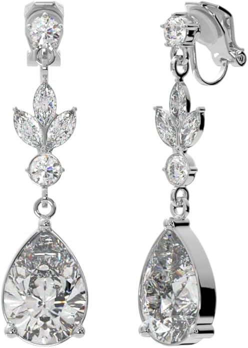 Aloha Earrings Non Pierced Silver Tone Clip On Sparkling Statement Dangling Earrings