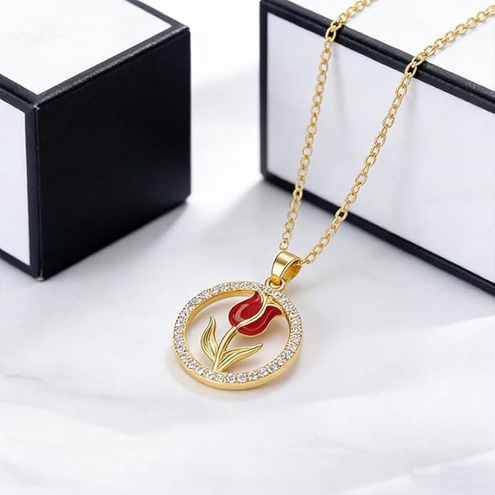 ONLYJUMP Rose Alloy Necklace for Women Heart Pendant Copper Zircon Light Luxury Fashion Jewelry Dainty Romantic Statement Necklace for Daily Wear Ideal Valentine's Day Anniversary Birthday Gift