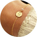 Turandoss Gold Initial Bracelets for Women - Personalized Gold Bracelets for Women Teen Girls Initial Pearl Bracelets for Girls Gifts Disc Monogram Bracelets Gold Jewelry for Women Teen Girl Gifts