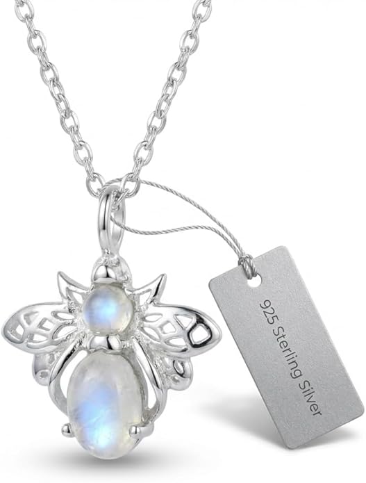 925 Sterling Silver Animal Pendant Necklace Collection for Women | Handmade Natural Gemstone Jewelry | Cat, Bee, Turtle & Bug Designs | Hypoallergenic Silver Necklace Gift for Her