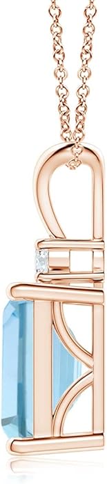 Angara Natural Aquamarine Solitaire Pendant for Women | Emerald-Cut Aquamarine Pendant with Diamond in 14K Solid Gold/Silver/Platinum With 18" Chain | March Birthday, Gemstone Jewelry Gift