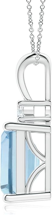 Angara Natural Aquamarine Solitaire Pendant for Women | Emerald-Cut Aquamarine Pendant with Diamond in 14K Solid Gold/Silver/Platinum With 18" Chain | March Birthday, Gemstone Jewelry Gift