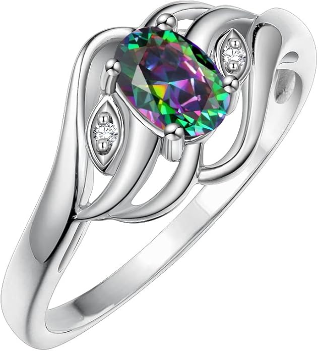 Rylos Ring featuring Classic Style, 6X4MM Birthstone Gemstone, & Diamonds - Elegant Jewelry for Women in Sterling Silver, Sizes 5-10