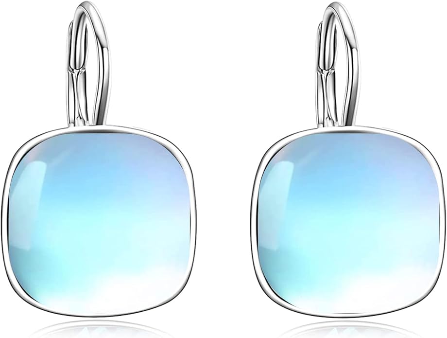 AOBOCO Sterling Silver Leverback Earrings Embellished with Crystals from Austria, Hypoallergenic Cushion Cut Square Crystal Earrings, Fine Anniversary Birthday Jewelry Gifts for Women