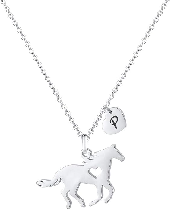 MONOOC Valentines Gifts for Kids Her Girls - Horse Necklace Gifts for Girls Horse Jewelry Necklaces Heart Initial Necklace Valentines Gift for Kids Her Teen Girl Women