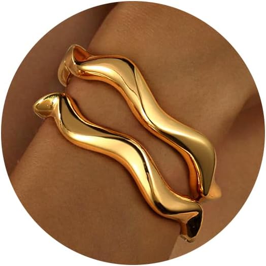 2Pcs Bangle Bracelets for Women Gold Arm Cuff 14k Gold Plated Chunky Gold Bangle Set Hinged Cuff Bracelets Trendy Arm Cuff Jewelry for Women