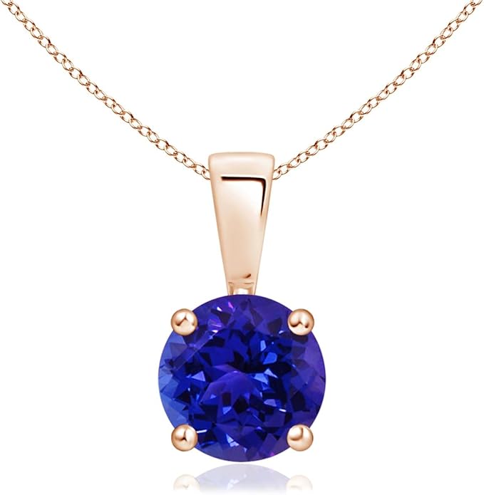 Angara Natural Tanzanite Solitaire Pendant for Women | Round Tanzanite Solitaire Pendant Necklace in 14K Solid Gold/Silver/Platinum With 18" Chain | December Birthday, Gemstone Jewelry Gift