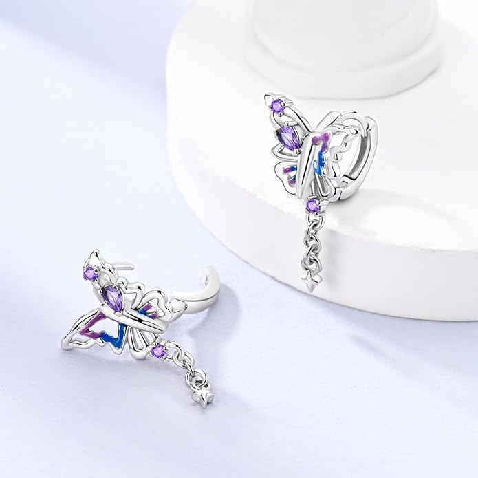LAZA 925 Sterling Silver Hoop Earrings for Women, Hypoallergenic Huggie Butterfly Dangle Drop Earrings Colorful Flower Earrings Jewelry Gifts