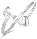 Initial Rings for Women Girls - Valentines Day Gifts for Her, Adjustable Rings for Women Non Tarnish Letter A-Z Dainty Heart Ring Teen Girls Gifts Trendy Stuff Personalized Jewelry Gift
