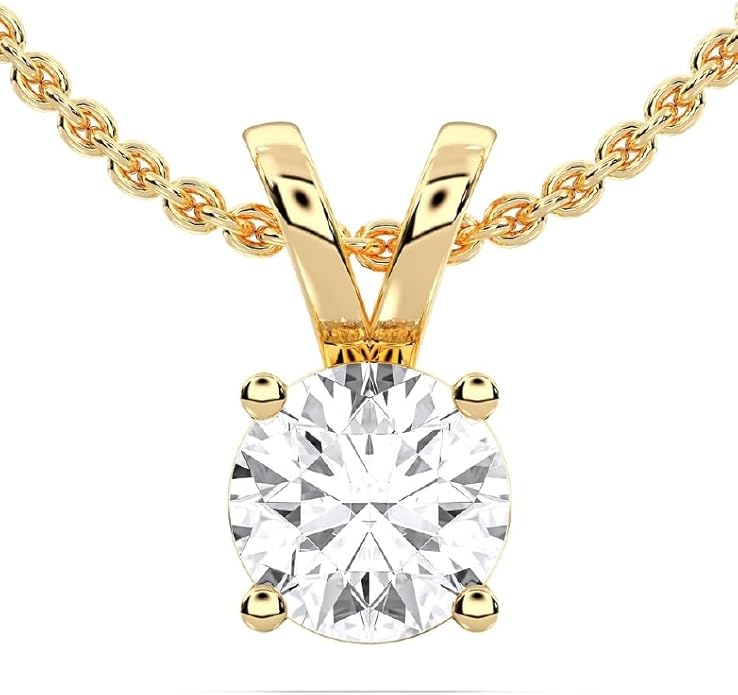 14K Yellow/White Gold Pendant Necklace With 0.50-1.00 TCW Lab Grown Diamond in Pear/Round Shape (E-F Color, VVS-VS), Adjustable Length from 15"-16.5", IGI Certified, Necklaces For Women, Gift For Her