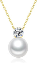 SUNFEEL 925 Sterling Silver Pearl Necklaces for women 14K Gold Plated 5A CZ 10MM/12MM Single Pearl Pendant Necklace Gifts for Her Mom Wife Girlfriend Engagement Wedding Birdal Christmas Trendy Jewelry
