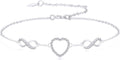 SISGEM 14k White Gold Created Moissanite Infinity Heart Anklet, Ankle Bracelets for Women, 9.4-11 Inch