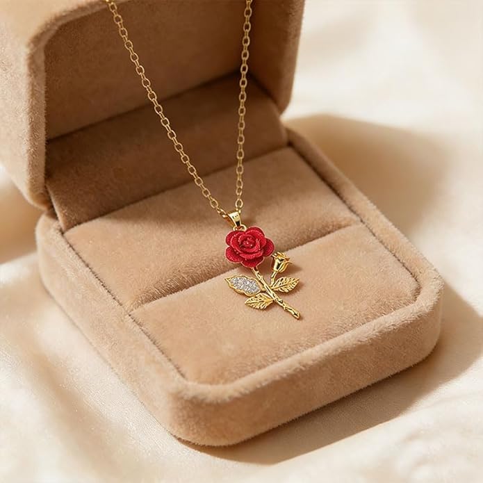 ONLYJUMP Rose Alloy Necklace for Women Heart Pendant Copper Zircon Light Luxury Fashion Jewelry Dainty Romantic Statement Necklace for Daily Wear Ideal Valentine's Day Anniversary Birthday Gift
