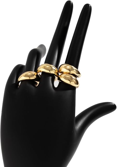 MIFYNN Chunky Gold Rings for Women Gold Silver Adjustable Thick Ring Fashion Statement Ring Open Dome Ring Chunky Silver Rings Geometric Curved Minimalist Simple Rings