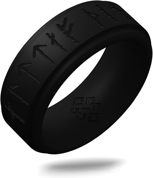 Knot Theory Viking Silicone Ring - Yours Always in Rune Characters Breathable Comfort Fit - Valentine's Engagement Mens Wedding Band