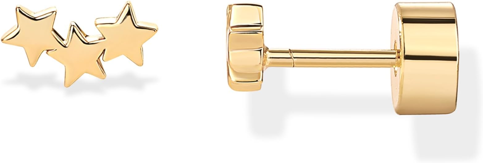 PAVOI 14K Gold Plated 925 Sterling Silver Posts Mini Stud Flat Back Earrings for Women | Helix Cartilage Piercing Jewelry | Dainty Pearl Star Cluster Cubic Zirconia Lotus Climber Screw Backs