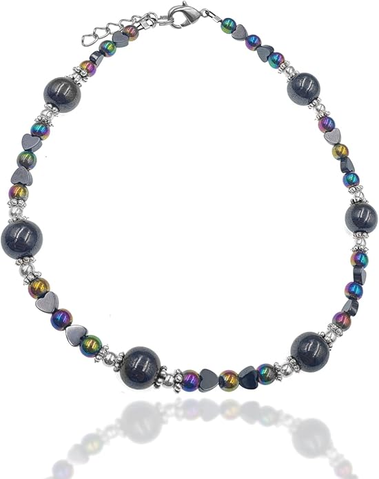 BESHEEK Rainbow Anklet Bracelet Hue Twisted Hematite and Round Artisan Beaded Anklet with Extension Handmade Hypoallergenic Beach Gala Wedding Style Jewelry
