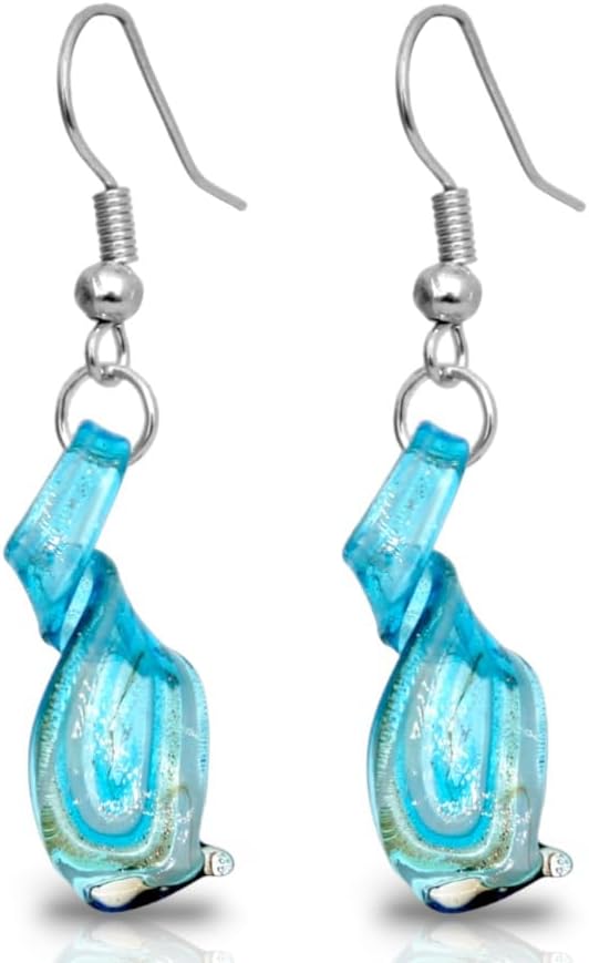 Handmade Murano Inspired Gorgeous Artist Made Twist Blue Glass Earrings Handcrafted Blown Hypoallergenic Artisan Lampwork Italian Style Jewelry Aqua