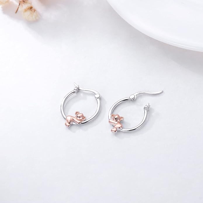 Hypoallergenic Earrings Rabbit Tiger Teddy Koala Puppy Panther Peacock Earrings Sterling Silver Animal Hug Hoop Earrings Jewelry Mothers Day Graduation Birthday Gifts for Women