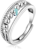 Vito 925 Sterling Silver Fidget Anxiety Ring for Women, Adjustable Open Spinner Ring Stress Relief Ring Stacking Band Anillos Jewelry Gift for Mom Daughter