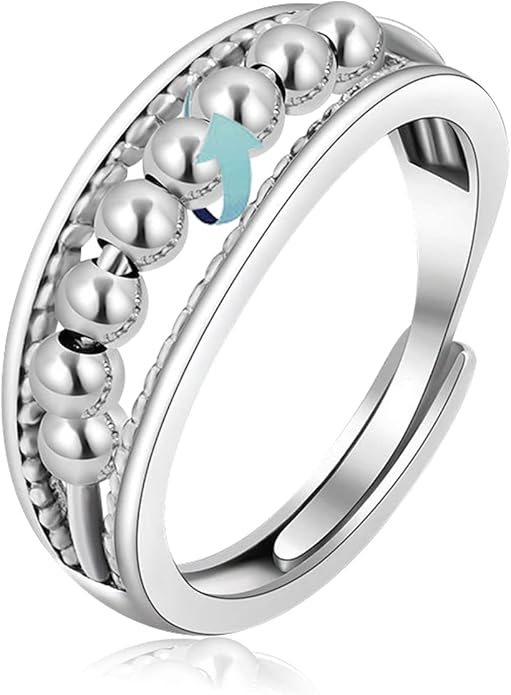 Vito 925 Sterling Silver Fidget Anxiety Ring for Women, Adjustable Open Spinner Ring Stress Relief Ring Stacking Band Anillos Jewelry Gift for Mom Daughter