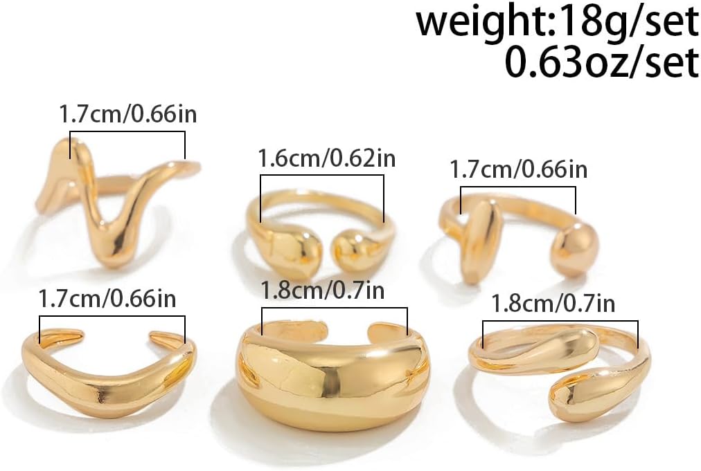 Chunky Gold Rings for Women Rhinestone Stackable Knuckle Ring Set Open Adjustable Statement Ring Set Dainty Crown Cross Midi Rings Fashion Jewelry Gift for Women