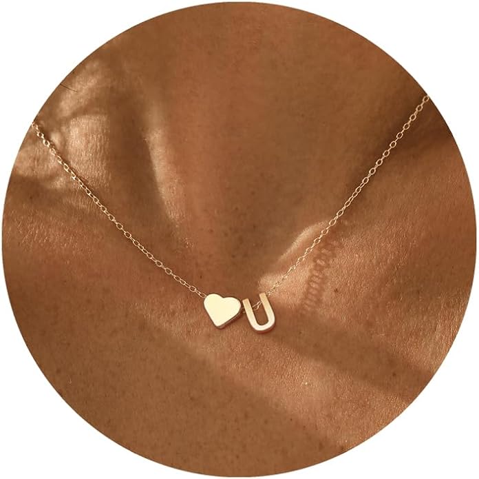 Initial Necklace for Women 18K Gold Plated Stainless Steel Tiny Heart Letter Necklace Personalized Name Necklace