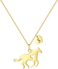 MONOOC Valentines Gifts for Kids Her Girls - Horse Necklace Gifts for Girls Horse Jewelry Necklaces Heart Initial Necklace Valentines Gift for Kids Her Teen Girl Women