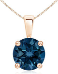 Angara Natural Blue Topaz Solitaire Pendant for Women | Classic Prong-Set Round Blue Topaz Pendant in 14K Solid Gold/Silver/Platinum With 18" Chain | December Birthday, Gemstone Jewelry Gift